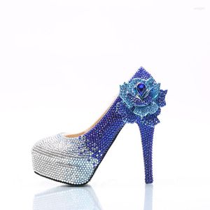 Dress Shoes Designer Handmade Rhinestone Wedding Blue With Silver Crystal Bridal Platform Gorgeous Prom Party Pumps