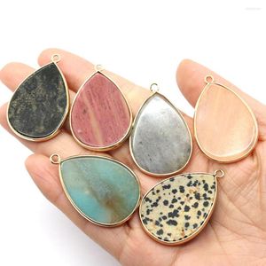 Pendant Necklaces Natural Stone Fashion Drop Shape Single Hole 25x35mm Phnom Penh Powder Aventurine Reiki Jewelry Making Earring Necklace