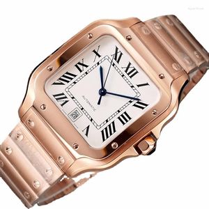Armbandsur 39 mm högkvalitativa herrar automatisk mekanisk klocka Vattentät guld Bezel rostfritt stål kalender vit Rom Dial