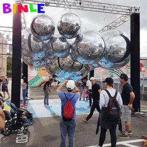 Christmas Decorations Giant Double Layer PVC Hanging Inflatable Disco Mirror Ball Silvery Reflective Sphere Balloon For Event Decoration 231114