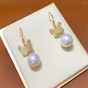 Dangle Earrings 10-11MM White Freshwater Pearl Pendant 18K Butterfly Beautiful Ear Stud Classic CARNIVAL Diy Year Cultured Easter