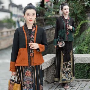 Roupas étnicas 2023 Chinês Vintage Casaco Retro Tang Terno Hanfu Tops National Flower Bordado Melhorado Oriental Jacquard Jacket
