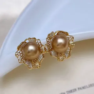 Stud Earrings MeiBaPJ DIY 925 Silver Empty Holder 12-13mm Natural Semiround Pearls Fashion Flower Fine Wedding Jewelry For Women