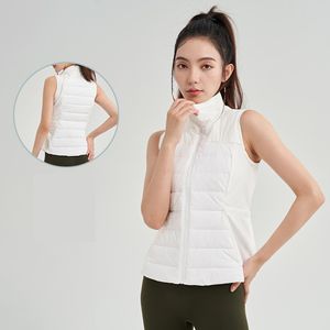 Lu Lu Lemons Yoga Down Women Jacket Vest White Duck LL Outfit Solid Color Puffer Coat Sport Winter Outwear