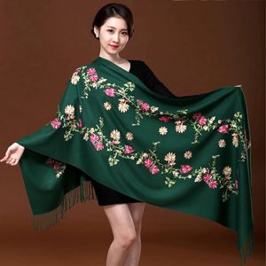 Schals Grün Sticken Blume Pashmina Kaschmir Schal Für Frauen Winter Warm Lange Quasten Schal Schal Mode Schal Schals Warps 231113