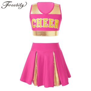 Cheerleading Kinder Mädchen Cosplay Cheerleading Kostüm Cheerleader Uniformen CHEER Bedrucktes Kleidungsset für Tanzwettbewerbe Kinder Dancewear 230414