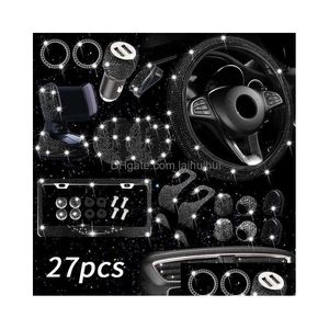 Outros acessórios interiores 27pcs Bling Car Set para mulheres Volante Er License Plate Frame Vent Decor Phone Holder Gancho USB Char DHPKL