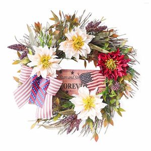 Dekorativa blommor patriotisk krans för ytterdörren 4 juli självständighetsdagen med flagga röd vit dekor minnesmärke pompöst gräs