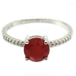 Cluster Rings 8x8mm Jazaz Elegant 2.1g Real Red Ruby Gift For Girls 925 Solid Sterling Silver Wholesale