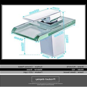 Freeshipping LED -bassängen kran mässing vattenfall temperaturfärger byter badrumsblandare kran däck monterat tvättglastappar hmlxl