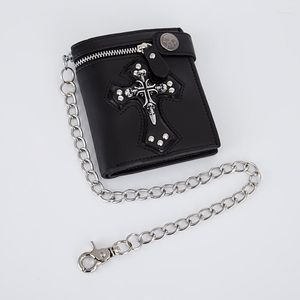 Portafogli Dark Gothic Punk Short Style Portafoglio Uomo Fashion Vintage Skull Cross Luxury in pelle con catena Boy Hasp Purse