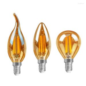 Dimmable E14 E27 LED شمعة لمبة Bombilla Retro Edison Tawny Glass مصباح 4W خيوط الضوء 220 فولت ثريا بيضاء دافئة