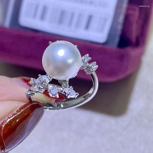 Anelli a grappolo MeiBaPJ 10-11mm Anello con perla d'acqua dolce naturale bianca Anello in vero argento sterling 925 con gioielli da sposa per le donne