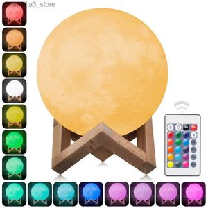 Luzes noturnas 3D Impressão Lua Lâmpada 16 cores Mudança Luz noturna recarregável Touch Night Light Lunar Luna Baby Nightlight Christmas Home Decor Q231114