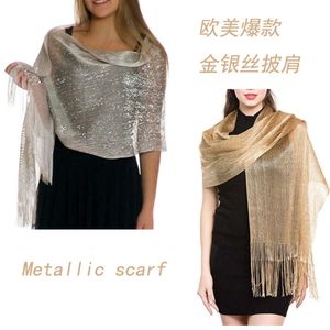 그리고 Sier Gold Flat Scarves 신부, 춤, 결혼식, 파티, 이브닝 가운, 여성 용 목도리