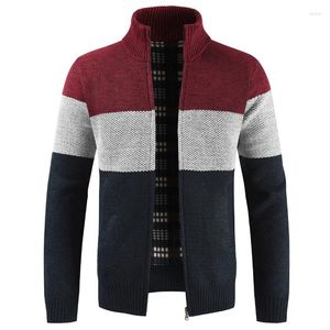 Jaquetas masculinas camisola casual lã outono inverno grosso quente cardigan casaco gola de malha zíper retalhos sweatercoat