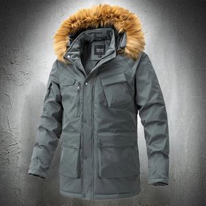 Mens Down Parkas Parka Kurtki dla mężczyzn z multipocketami Futro Outdoor Futro Wszelny jesień Zima Środek Long Werted Coats 231114