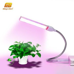 Grow Lights Mingben USB LED Plant Light 3W 5W DC 5V IR UV成長フルスペクトル柔軟な成長ライトガーデンハウスフラワーランプP230413