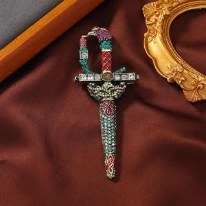Broşlar muyinda retro lüks rhinestone rapier mücevher vintage kristal şövalyenin kılıç broş pin aksesuarları