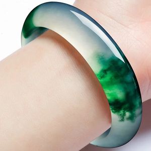 Bangle Genuine Natural Verde Jade Pulseira Charme Jóias Acessórios de Moda Mão Esculpida Amuleto Presentes para Mulheres Seus Homens 231114