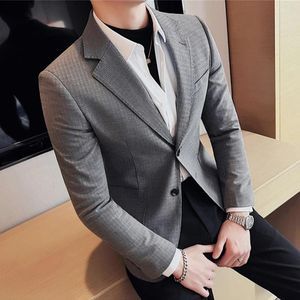 Men's Suits 2023 British Retro Gentleman Plaid Slim Blazer For Formal Occasions Business Office Casual Wedding Dress Party Suit