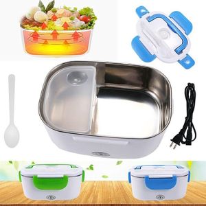 Freeshipping 12V 110V 220V Electric Heated Lunch Box Portable 2 in 1 Car& Home Car/US/EU Plug Bento Boxes Stainless Steel Food Containe Pavd