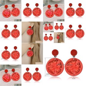 Charm Red Tomato Earrings Round Drop Earring Acrylic Fruit Dangle Women Fashion Jewelry Cute Gift Delivery Dhgarden Dhecd