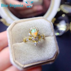 Pierścienie klastra naturalny pierścień opalowy prezent urodzinowy grzywna biżuteria 925 STRING SREBRIN5 7 mm kamień szlachetny