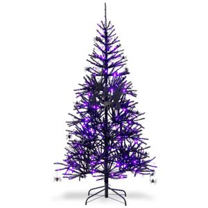 クリスマスの装飾コストウェイ6ft Prelit Hinged Halloween Tree Black W 250 Purple LED Lights 25装飾品231113