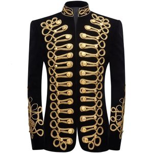 メンズスーツブレイザーズブラックゴールド刺繍ベルベットスーツブレザーパーティーバンケットシンガーの衣服