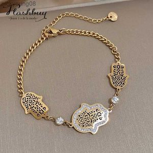 Boncuklu flashbuy paslanmaz çelik vintage eli Fatima Türk cazibe bileziği kadınlar için altın renkli bilezikler moda mücevher231114