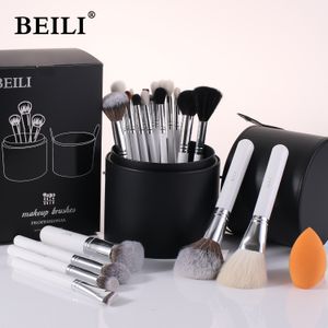 Makeup Tools BEILI Brushes Set 24pcs Make Up for Women Foundation Powder Eyeshadow Blush Brush Natural Goat Hair White Silver 230413