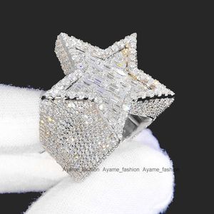 Factory Custom Luxury Hiphop Jewelry 925 Silver Vvs Moissanite Diamond Hip Hop Star Ring Iced Out Letter Men