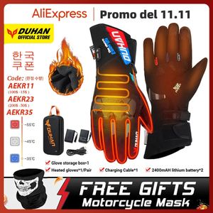 Fem fingrarhandskar Duhan Motorcykelvärmehandskar Batteridrivna Moto Guantes Vintertäta ridhandskar utomhus Keep Warm Guantes Para Moto 231113