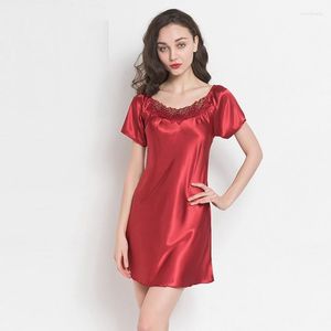 Damskie upiorne panie Silk Nightgown Dziewczyny Seksowne śpiące z krótkim rękawem nocna odzież miękka Homedress Nightdress B-5311