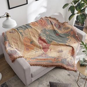 Blankets World map Cotton Bohemian Plaids Home Blanket Knitted Dustproof Sofa Cover Blanket Anti-Slip Decorative Blankets For Tea Table 230414