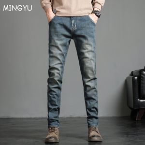 Мужские брюки мужские растяжки скинни джинсы мода повседневная хлопковая джинсовая джинсовая джинсовая джинсовая стройная брюки мужчина корейские брюки уличная одежда.