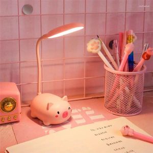 Tischlampen Cartoon Nettes Haustier Tier Schwein USB Aufladen Batterie Led Nachtlicht Augenschutz Warme Schreibtischlampe Teenager Zimmer Dekor