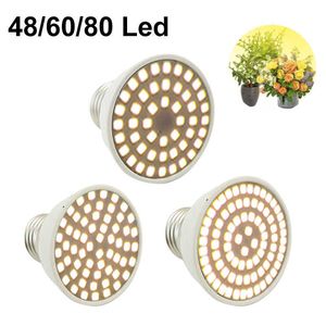 Grow Lights 48 60 80 LED Flower Plant Yellow Grow Light E27 Lökar inomhus Full Spectrum Phytolamp Growbox Sunlight Greenhouse Box Grow Tent P230413