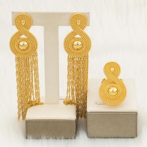 Halskette Ohrringe Set 2023 Afrikanischer Trend Und Ring Lange Quaste Vergoldet Tropfenohrring Nummer 8 Vintage Damenschmuck