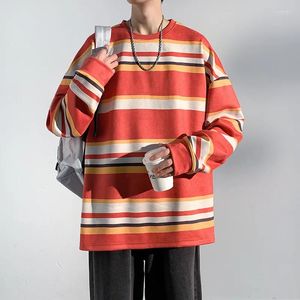 Herrtröjor 2023 Fashion Autumn Outwear Soft Suede Hooded Stripe Sweatshirt Ins Casual Loose Streetwear Harajuku Pullover Tops