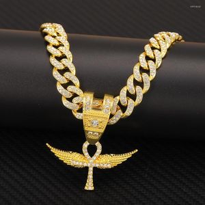 Anhänger Halsketten Männer Frauen Hip Hop Lr Iced Out Kreuz Flügel Mit 16mm Kubanischen Kette HipHop Halskette Mode Charme schmuck
