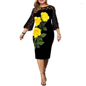 Plus Size Dresses Bodycon Dress Women Elegant Floral Printed Perspective Lace Patchwork Petal Sleeve Gowns And Evening Sheath 5XL