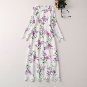 2023 Spring Floral Print Embroidery Dress Long Sleeve Round Neck Panelled Midi Casual Dresses A3A101500 Plus Size XXL