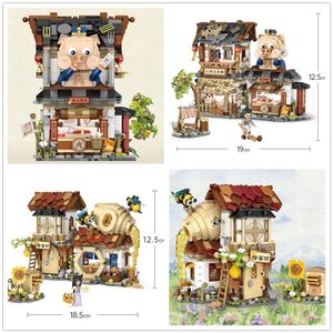 Blocks Loz Mini Kids Budowanie cegiełki dla dziewcząt zabawki Pig Butcher's Shop Honey Workshop Puzzle Home Decor Prezent Holiday Gift 1942 1943 231114