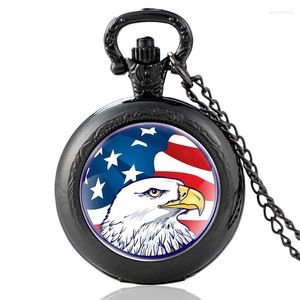 Orologi da taschino bandiera americana e motivo aquila cupola in vetro orologio al quarzo vintage uomo donna collana pendente catena ore orologio regali