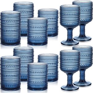 2024 Vintage Glassware Beaded Drinking Glasses Set Wine Cocktail Glasses Embossed Water Goblets Mixed Drinkware Sets Beverage Glass Cups for Newlyweds Hostess