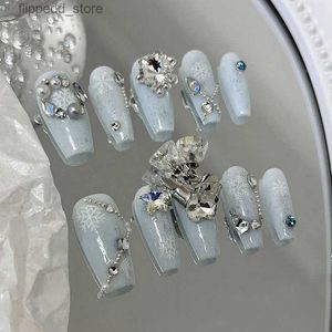 False Nails Handmade Luxury Glitter Rhinestone Press On Nails Y2K Bling Fake Nail With Glue Long Coffin Stiletto False Nails Tips Gift Q231114