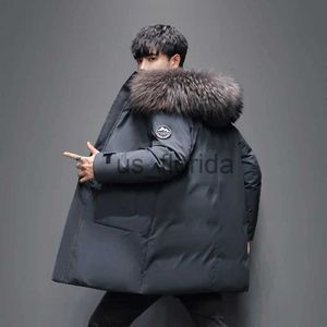 Parkas masculinas à prova de vento jaqueta casacos masculinos quentes pato branco jaqueta com capuz parkas multi bolsos sobretudo masculino outono inverno longo j231111