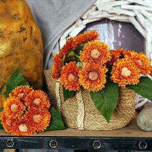 Dekorativa blommor 1 st konstgjort solros 5-huvuden simulering växt falsk bukett bröllop party brud som håller hem diy dekoration